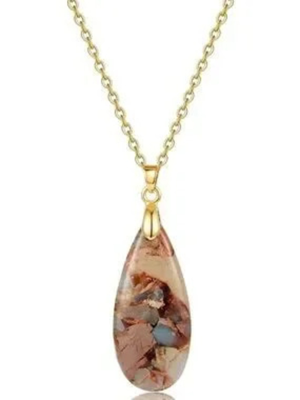 Anthropologie Gold Teardrop Pendant Necklace with Brown and Cream Inlay